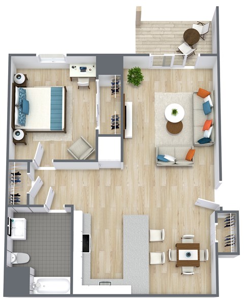 Floor plan for 1 bed, 1 bath, 760 sqft
